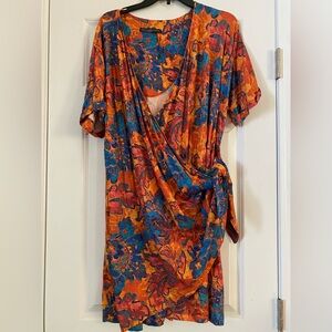 Peruvian Connection Dress XL Bahia Wrap Tie Waist Colorful Short Sleeve Luxury